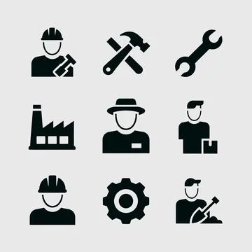 Black silhouette of workers in different professions holding tools construc.. Stock Illustration