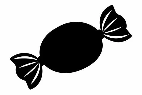 Black silhouette of a wrapped candy. Isolated on white background. Simple and Stock Illustration