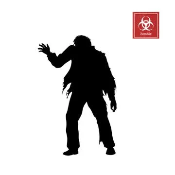Black silhouette of zombie on white background. Isolated image of undead monster Stock Illustration