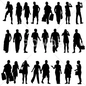 Black silhouettes of beautiful mans and womans on white background. vector il Stock Illustration