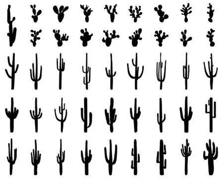Black silhouettes of cactus Stock Illustration