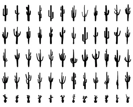 Black silhouettes of cactus Stock Illustration