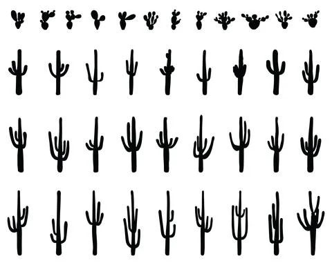 Black silhouettes of cactus Stock Illustration