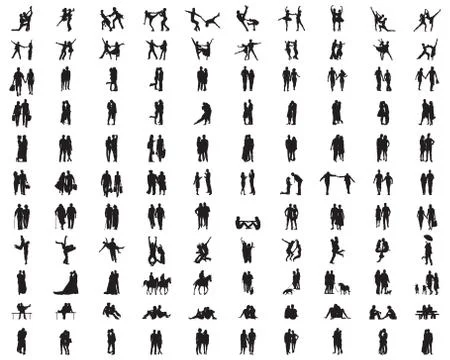 Black silhouettes of couples Stock Illustration