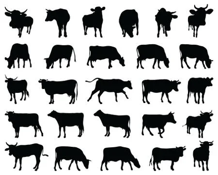 Black silhouettes of cows Stock Illustration