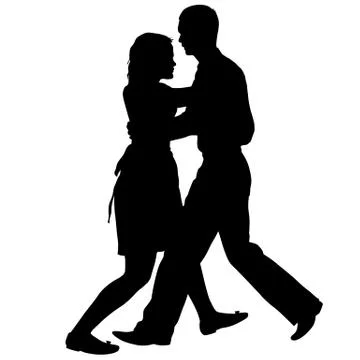 Black silhouettes dancing man and woman on white background Stock Illustration
