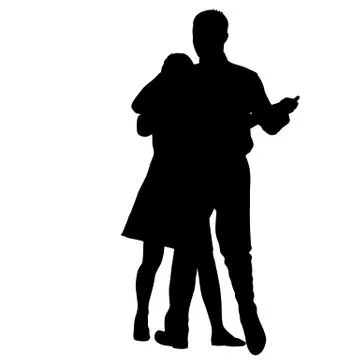 Black silhouettes dancing man and woman on white background Stock Illustration