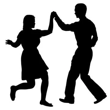 Black silhouettes dancing man and woman on white background Stock Illustration