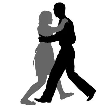 Black silhouettes dancing man and woman on white background Stock Illustration