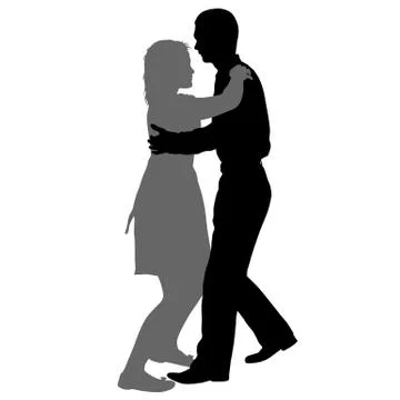Black silhouettes dancing man and woman on white background Stock Illustration