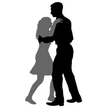 Black silhouettes dancing man and woman on white background Illustrazione stock