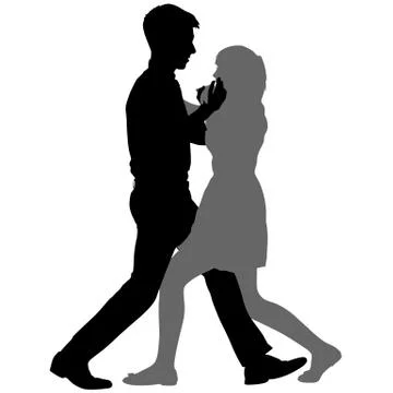 Black silhouettes dancing man and woman on white background Illustrazione stock
