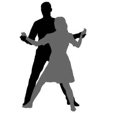 Black silhouettes dancing man and woman on white background Stock Illustration