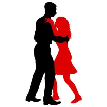 Black silhouettes dancing man and woman on white background Illustrazione stock