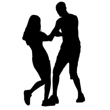 Black silhouettes dancing man and woman on white background Stock Illustration