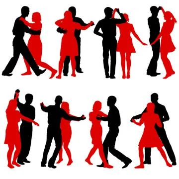 Black silhouettes Dancing on white background. Vector illustrati Illustrazione stock