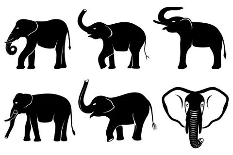 Black silhouettes of elephants Stock Illustration