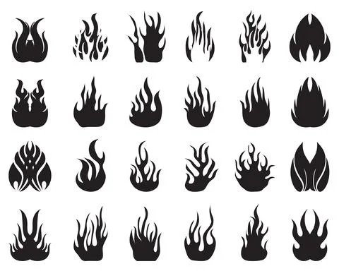 Black silhouettes of flames fire Stock Illustration
