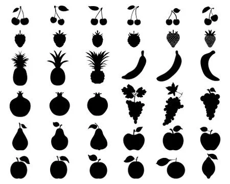 Black silhouettes of fruit Stock Illustration