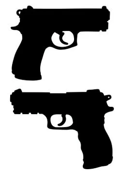 Black silhouettes of handguns Stock Illustration