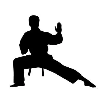 Black silhouettes of karate fighting, Single combats, a set of silhouettes Stock Illustration