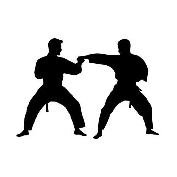 Black silhouettes of karate fighting, Single combats, a set of silhouettes Stock Illustration
