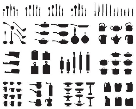 Black silhouettes of kitchenware Stock Illustration