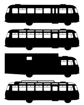 Black silhouettes of old buses Stock Illustration