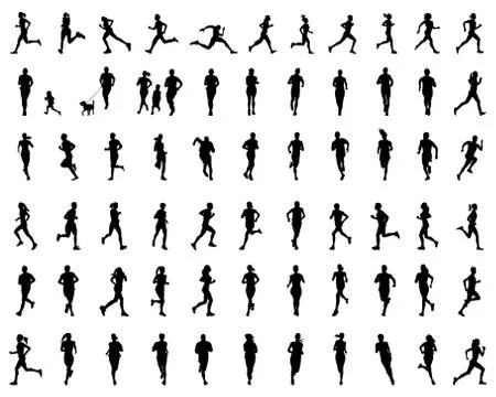 Black silhouettes of runners Stock Illustration