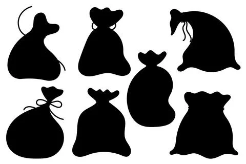 Black silhouettes, shadows of new year bags. Set of simple full santa claus.. Stock Illustration