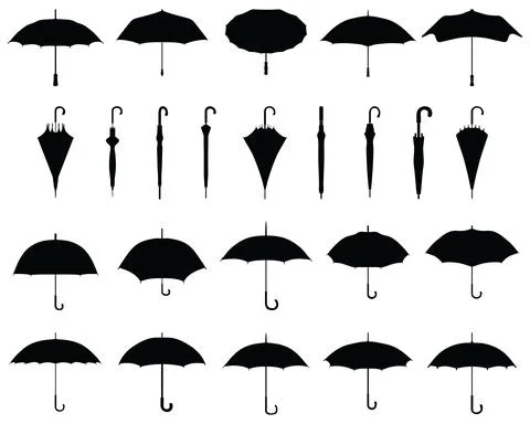 Black silhouettes of umbrellas Stock Illustration
