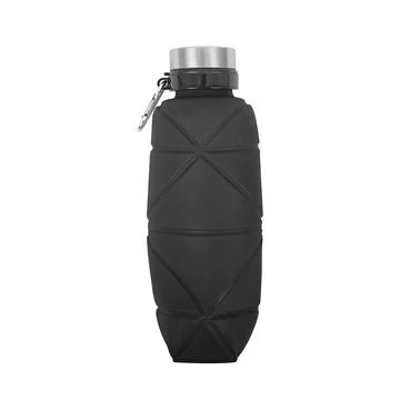 Black silicone foldable drinking bottle isolated on white background Stock Photos