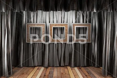 Black Silk Curtain With Frames On Stage