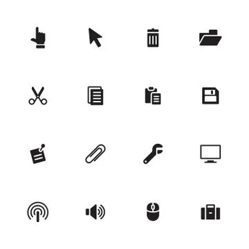 Black simple flat computer and technology icon set Stock Illustration