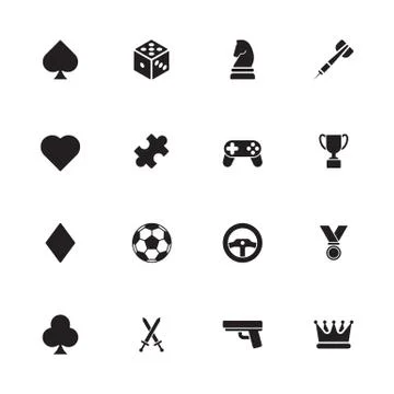 Black simple flat game icon set Illustrazione stock