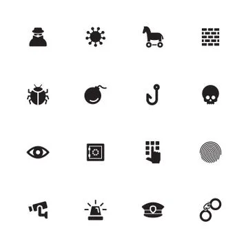 Black simple flat security icon set Stock Illustration