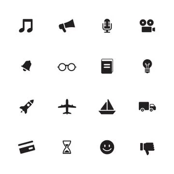 Black simple flat transport and miscellaneous icon set Stock Illustration