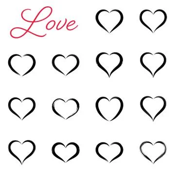 Black simple hand drawn vector heart icons Illustrazione stock