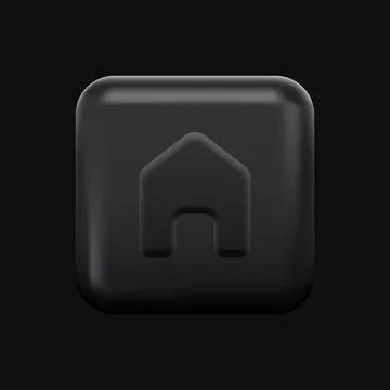 Black Simple Home Icon. 3D Isolated Button Stock Illustration