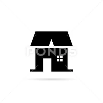 Black simple house icon with shadow: Royalty Free #161068974
