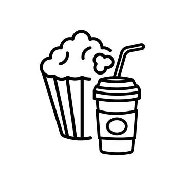 Black single popcorn pack line icon, simple movie snack combo design pictogram Stock Illustration