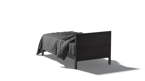 Black single small bed with bedding, looped rotation Stock Footage 303344846