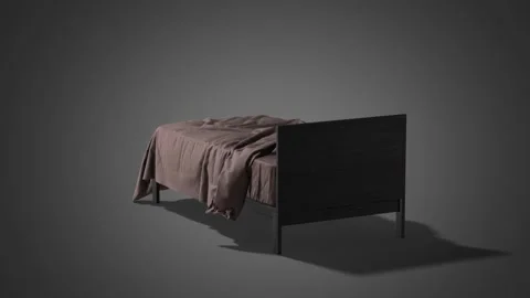 Black single small bed with brown bedding, looped rotation Stock Footage 303837143