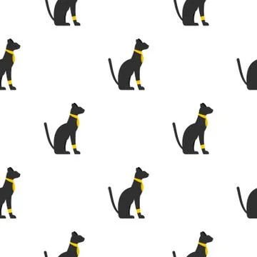 Black sitting Egyptian cat pattern seamless Illustrazione stock
