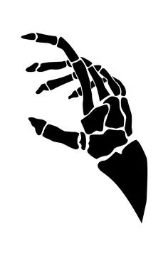Black skeletal hand, stylized, isolated on white 库存插图