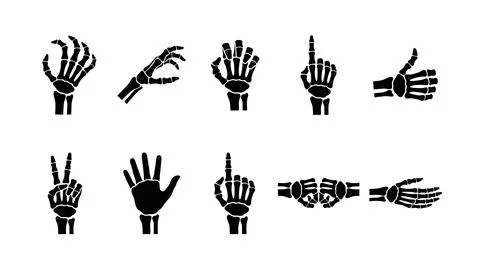 Black skeleton hands vector set for halloween, horror games and gothic design Stock Illustration