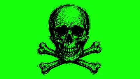 Black skull crossbones line boil effect animation Stock Footage 337794388