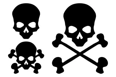 Black skull with crossed bones icon illustration. Comic style Stock Illustration