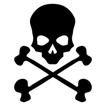 Black skull with crossed bones icon illustration. Comic style. Stock Illustration