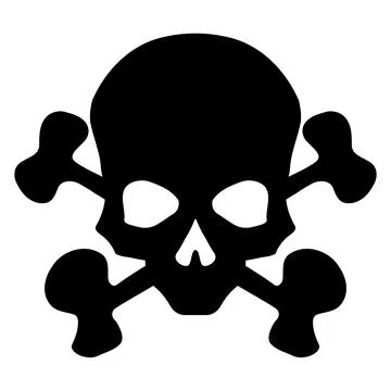 Black skull with crossed bones icon illustration. Comic style. Stock Illustration